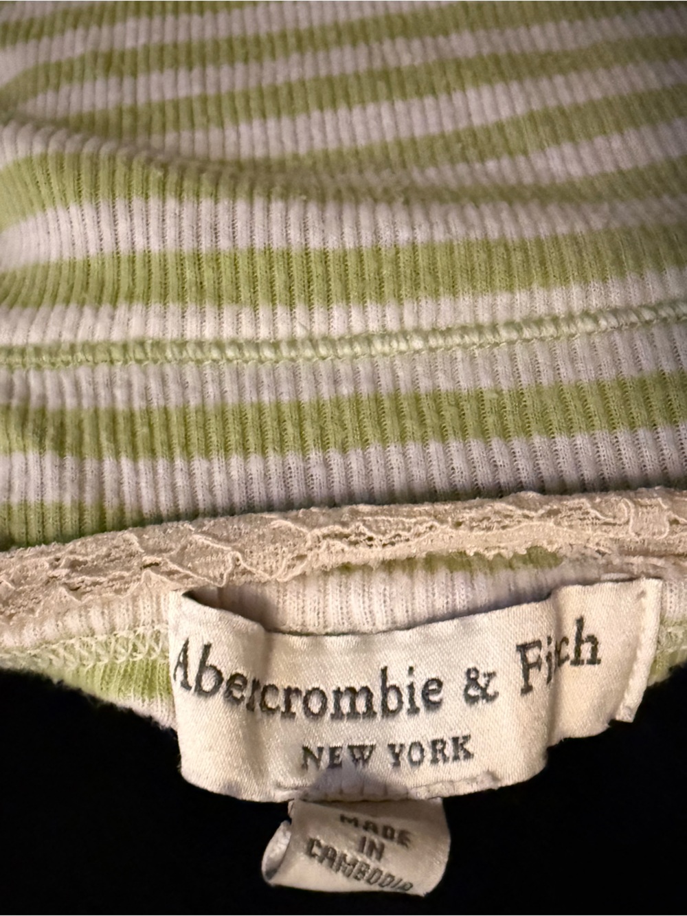VTG Abercrombie & Fitch Y2K Lace Cami Tank Top Green Striped •Size L• - Picture 3 of 6